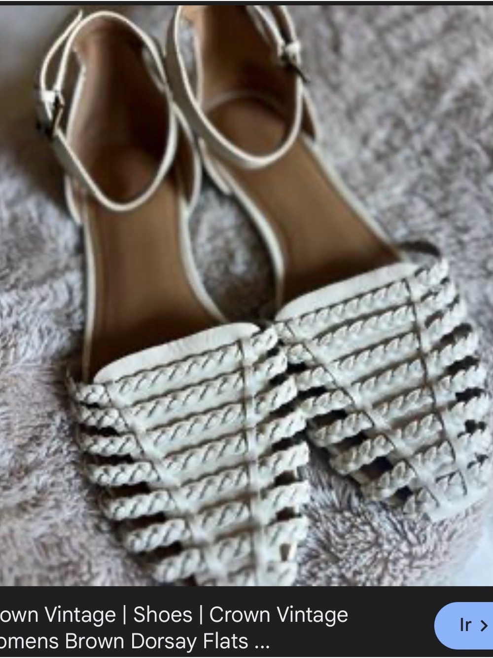 Crown Vintage Cream Braided Dorsay Flats with Ankle Strap